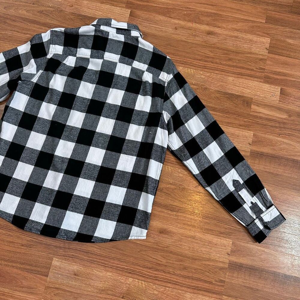 George Long Sleeve Button-Up Collard Shirt Flannel Plaid Black and White| Men Si - Picture 14 of 14